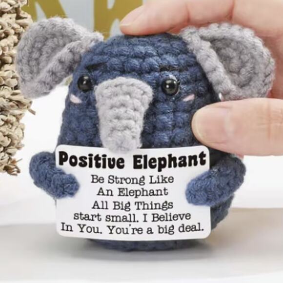 Handmade Crochet Elephant with Positive Message | Inspirational Desk Decor Gift - Picture 5 of 5